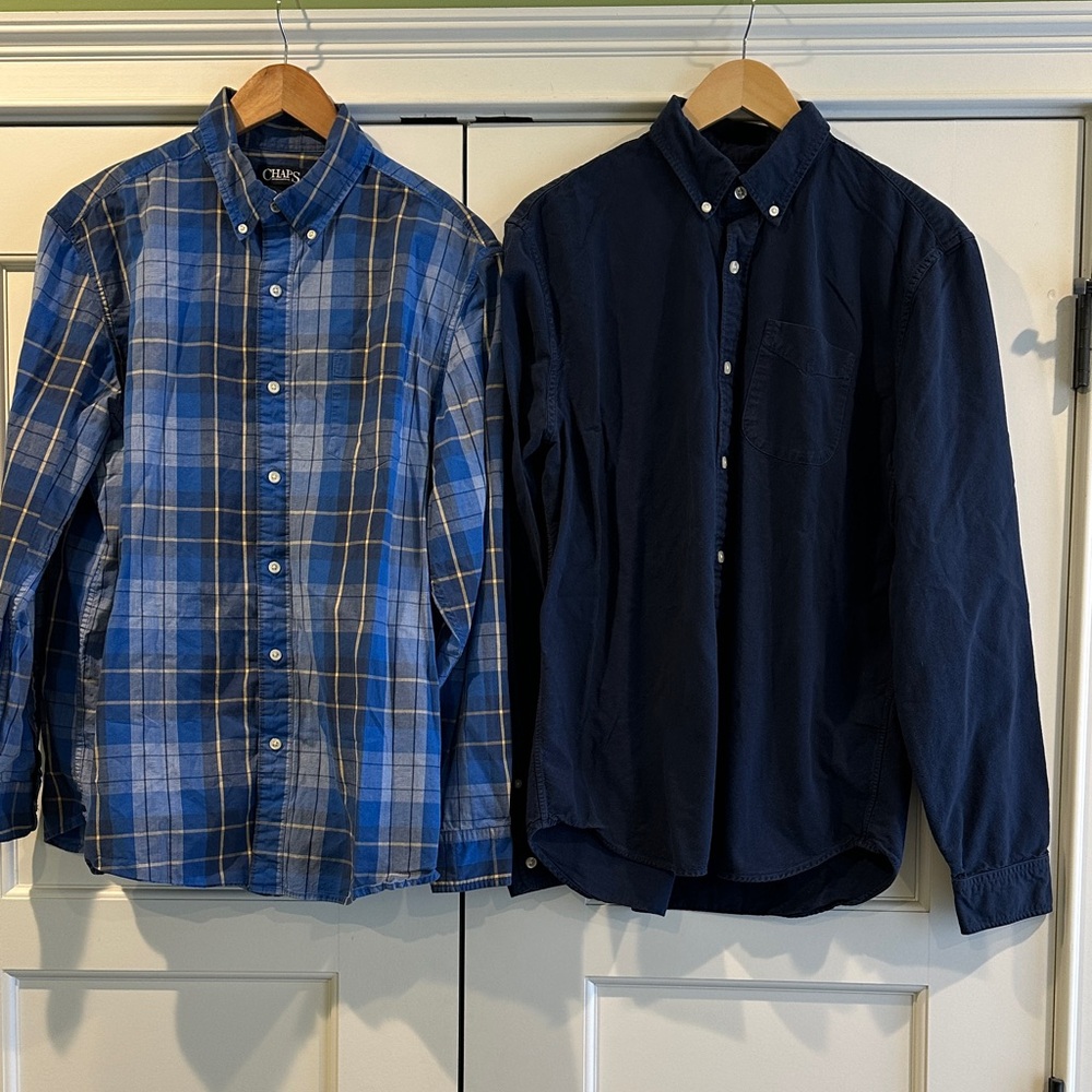 Chaps Men's Blue Plaid and GAP Solid Navy Shirt Duo